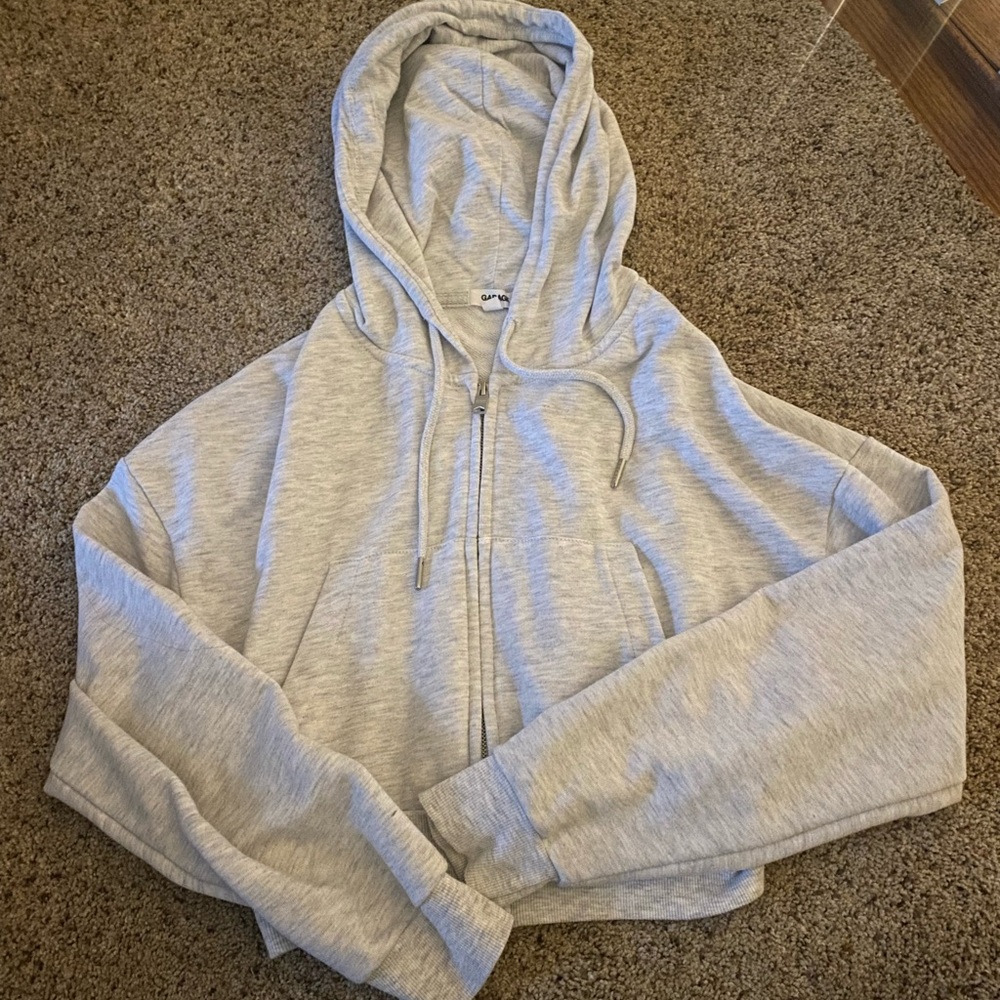 light grey hooded zip up from garage